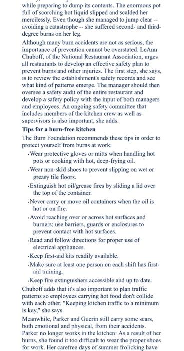 please give me the answer now Burn Prevention for