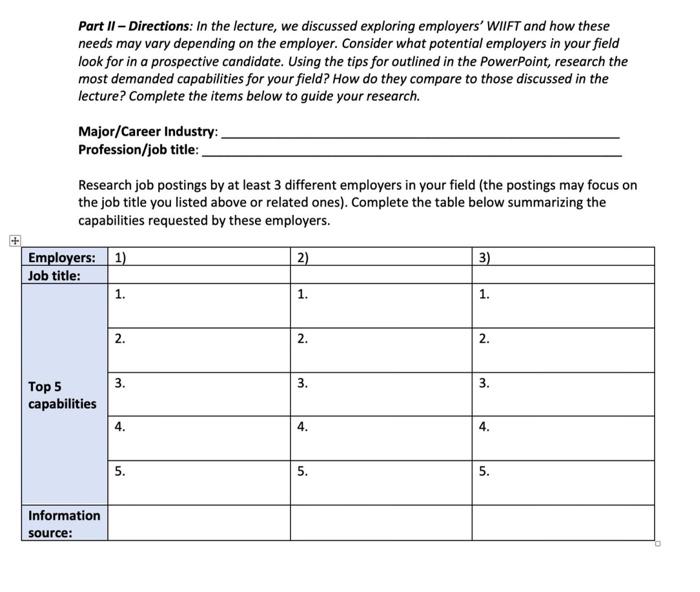 Part II - Directions: In the lecture, we
