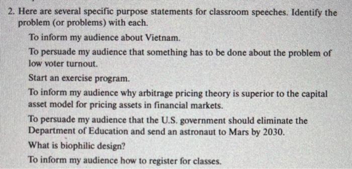 2. Here are several specific purpose statements