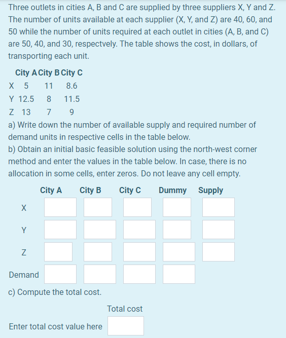 8.6 Three outlets in cities A, B and Care