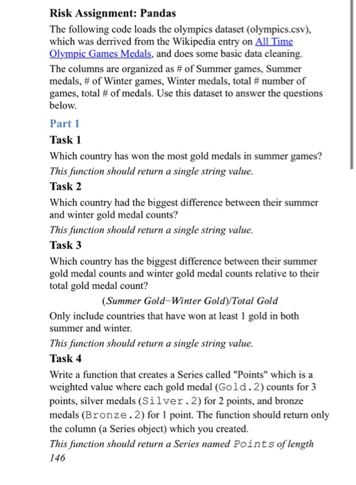 Risk Assignment: Pandas The following code loads