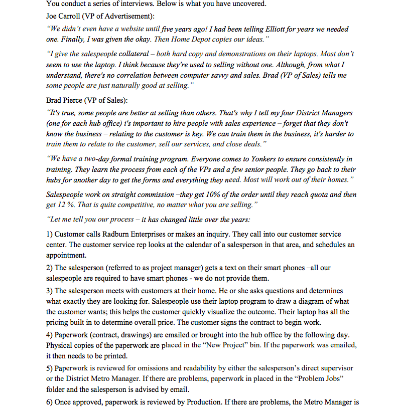 Question: Please read "Radburn Enterprises