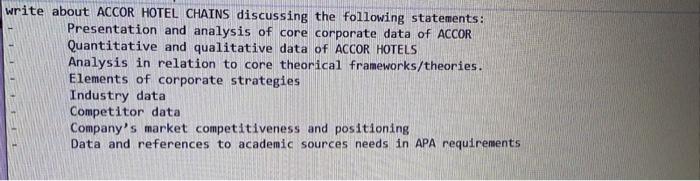 write about ACCOR HOTEL CHAINS discussing the