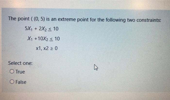 The point ((0,5) is an extreme point for the
