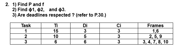 F=5 2. 1) Find P and f 2) Find 01, 02, and 03. 3)