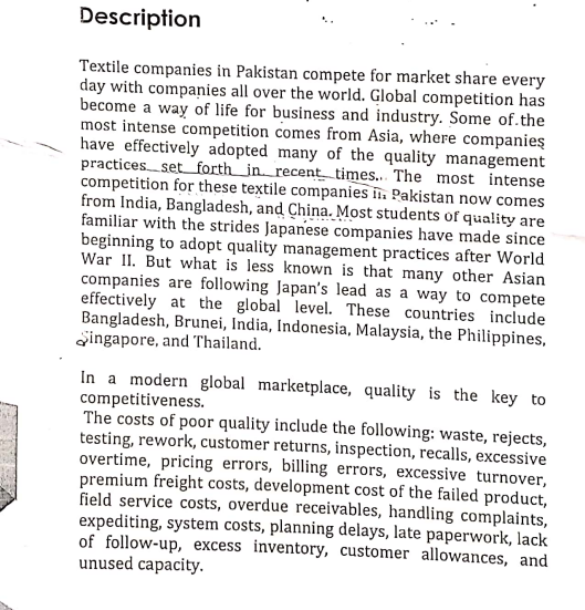 Description Textile companies in Pakistan compete