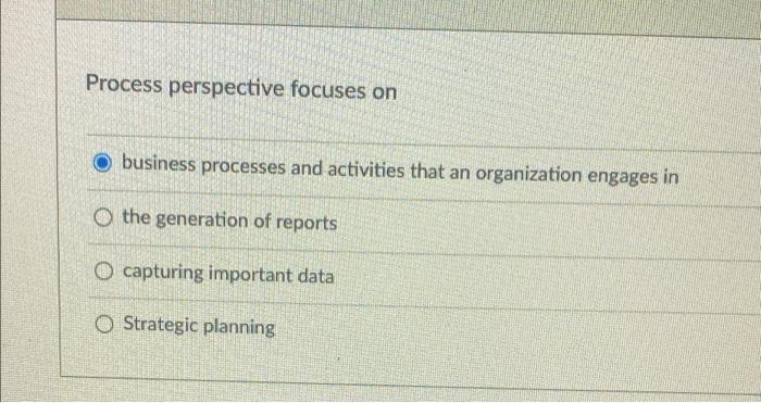 Process perspective focuses on business processes