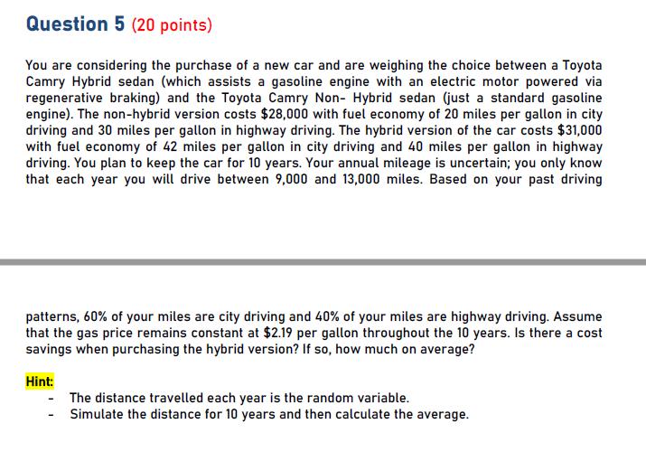 I need step-by-step solutions in excel using the