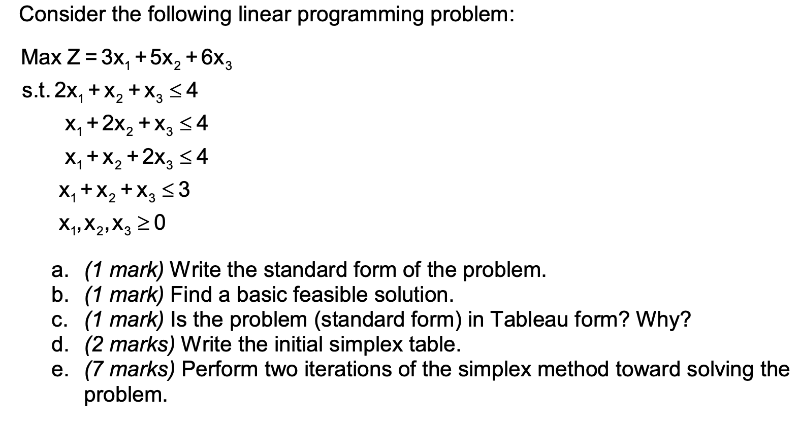Consider the following linear programming