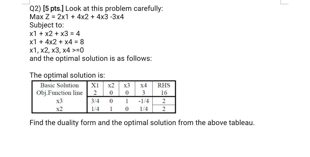 Q2) [5 pts.] Look at this problem carefully: Max