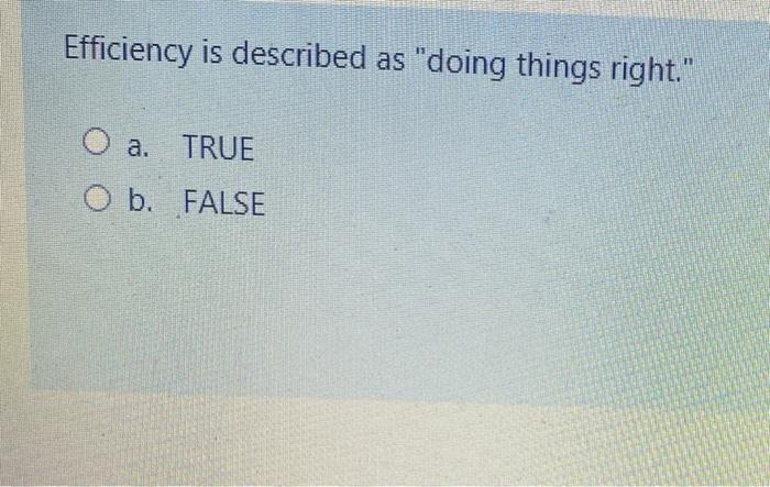Efficiency is described as "doing things right."