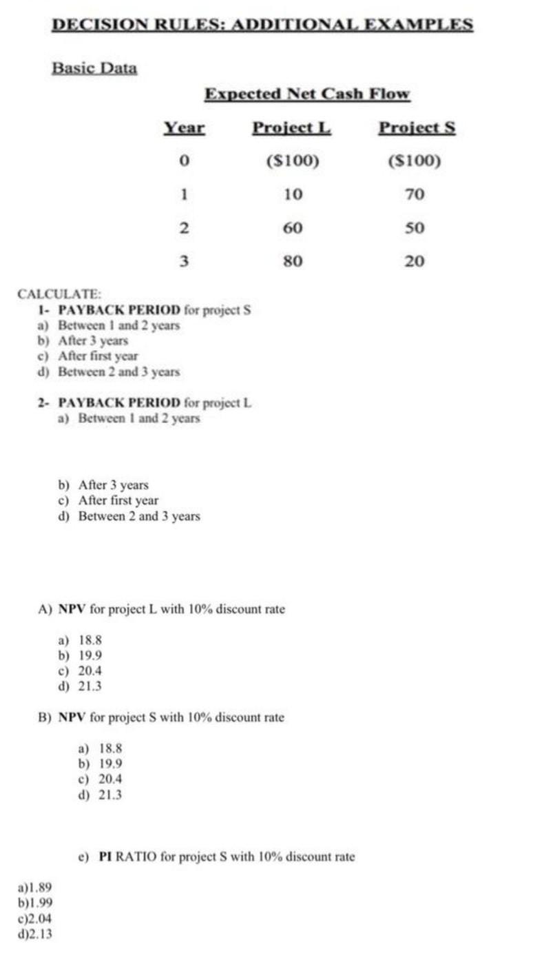 DECISION RULES: ADDITIONAI FXAMPLES Basic Data