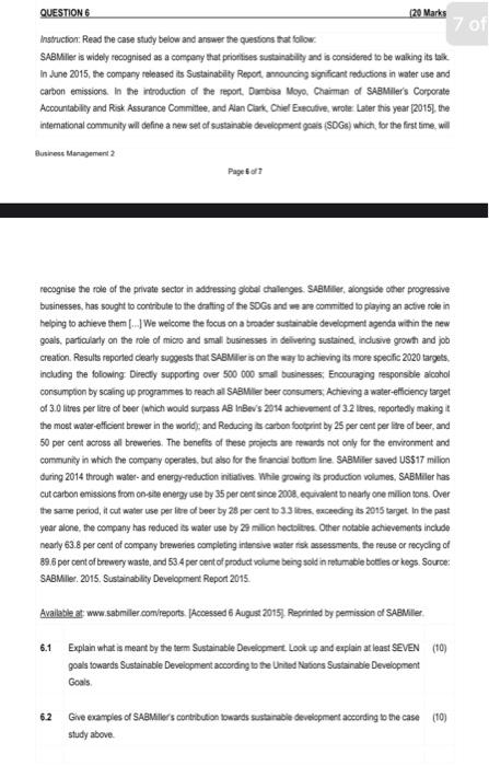 QUESTION 120 Marks Zol Instruction: Read the case