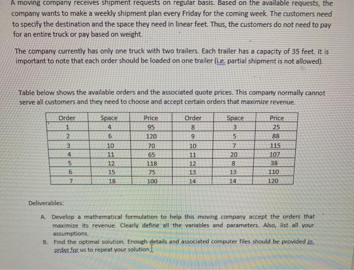 please use excel and solver step by step A moving