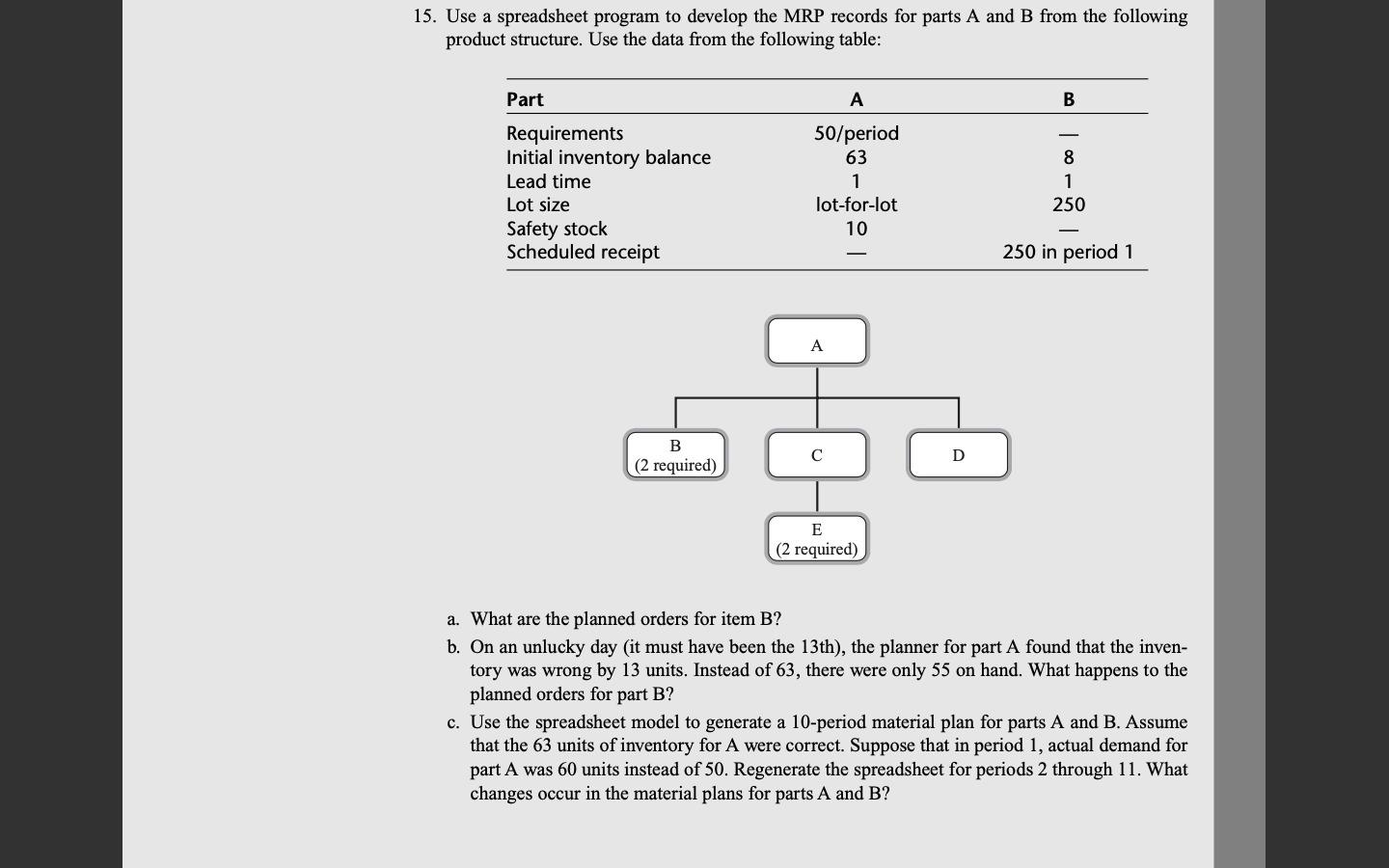 15. Use a spreadsheet program to develop the MRP
