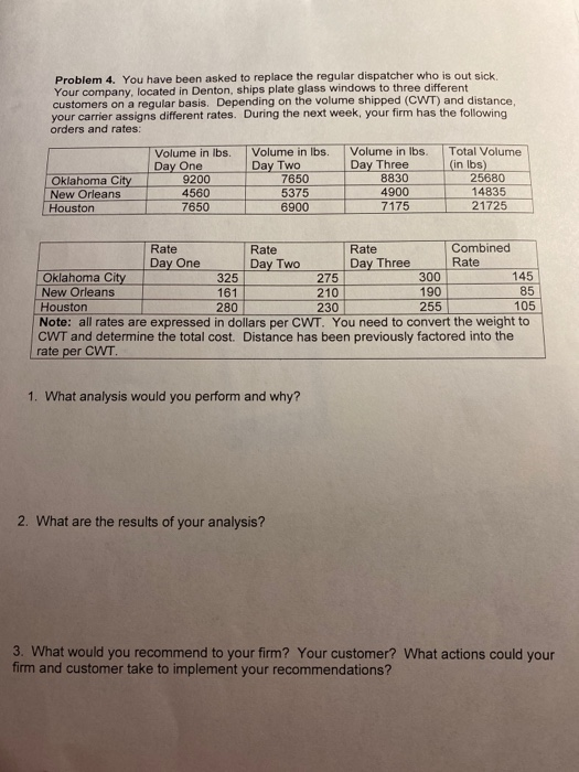Problem 4. You have been asked to replace the
