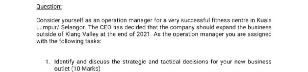 Question: Consider yourself as an operation