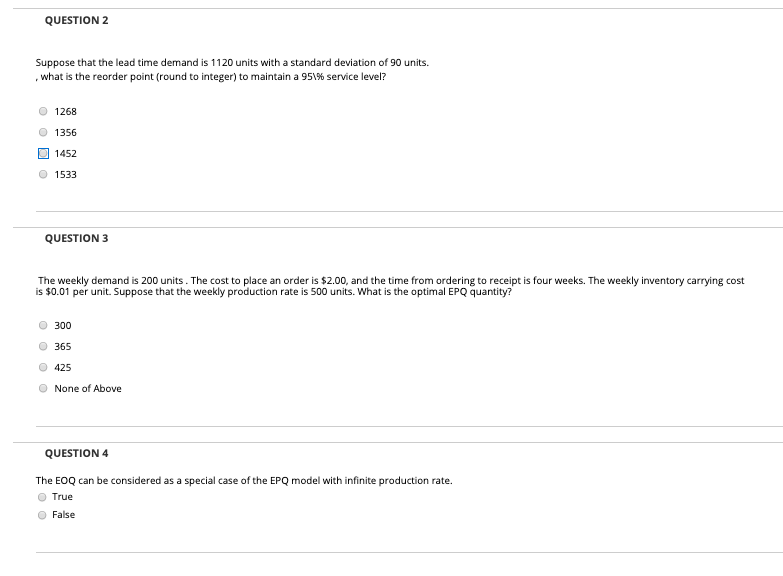 QUESTION 2 Suppose that the lead time demand is