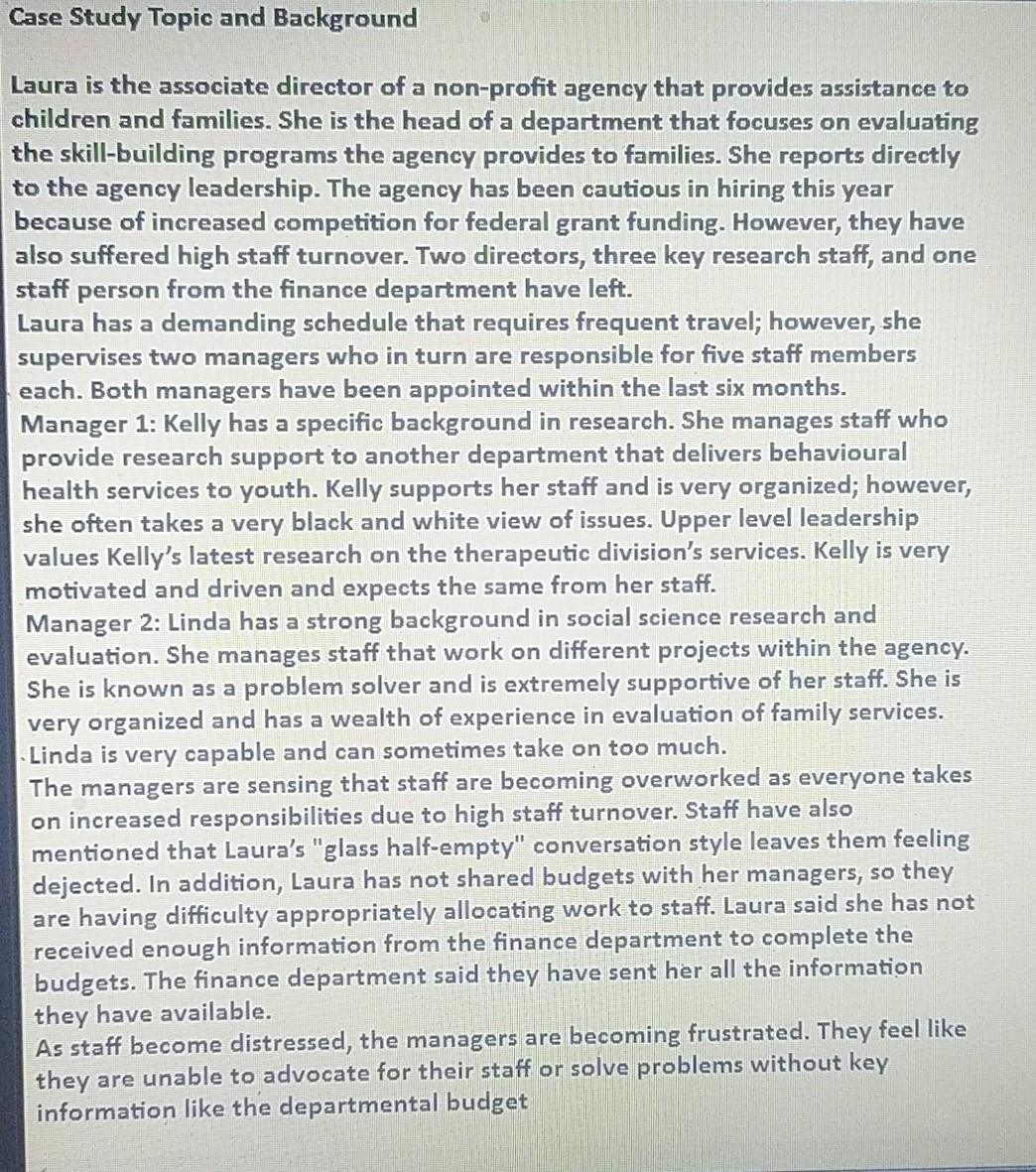 Case Study Topic and Background Laura is the