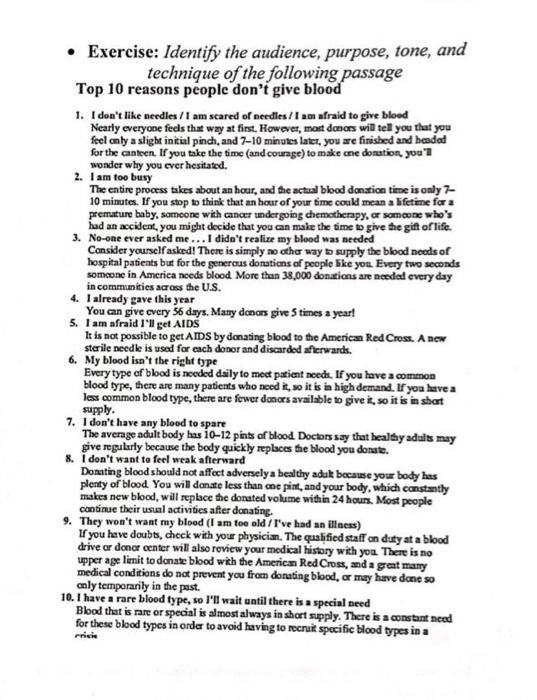 Exercise: Identify the audience, purpose, tone,