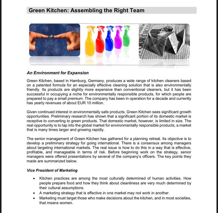 answer all question please Green Kitchen: