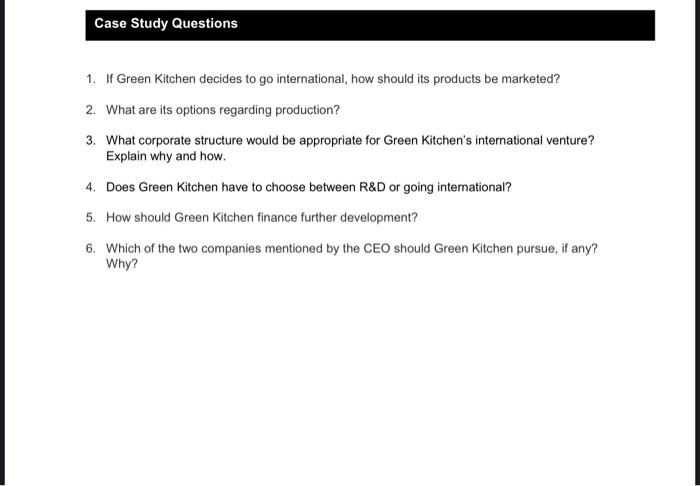 answer all question please Green Kitchen: