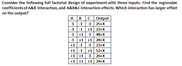 1 Consider the following full factorial design of