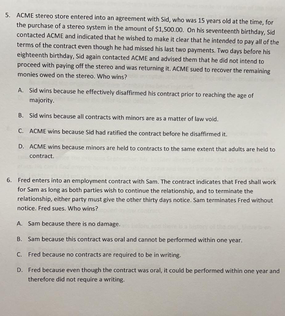5. ACME stereo store entered into an agreement