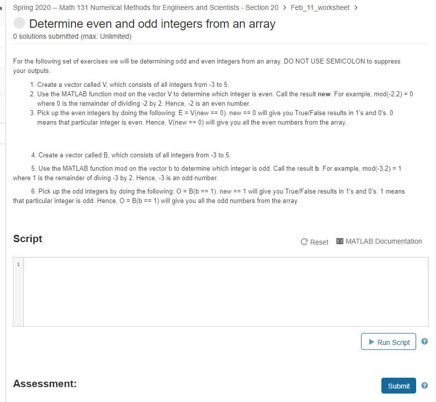 Spring 2020 -- Math 131 Numerical Methods for