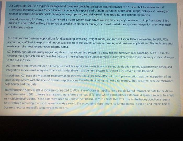 Air Cargo, Inc. (ACI) is a logistics management