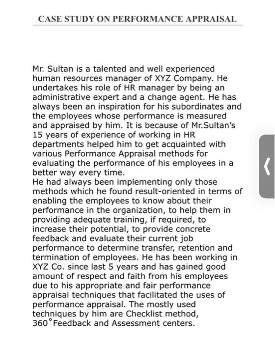 CASE STUDY ON PERFORMANCE APPRAISAL Mr. Sultan is