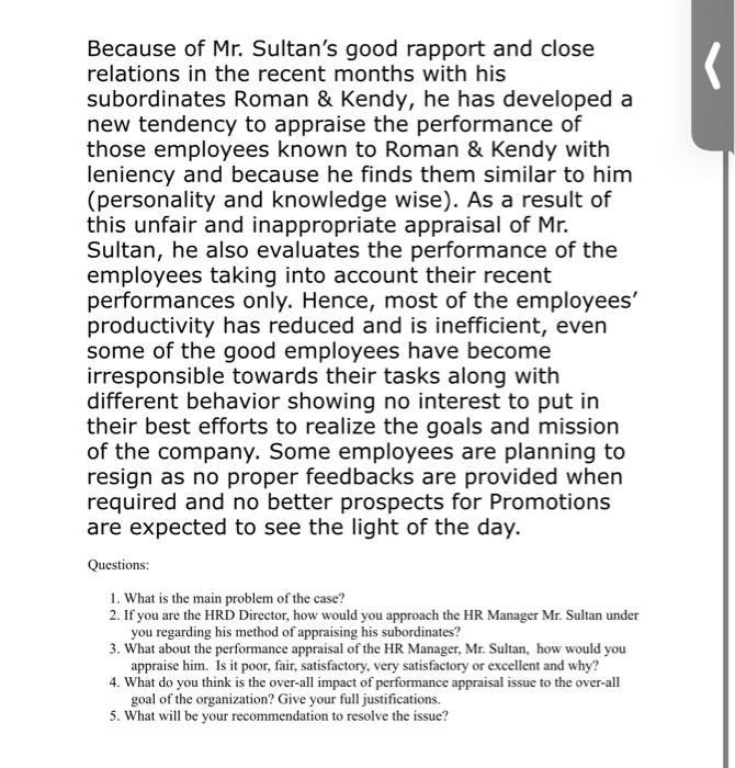 CASE STUDY ON PERFORMANCE APPRAISAL Mr. Sultan is