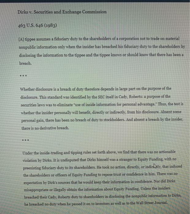 Dirks v. Securities and Exchange Commission 463