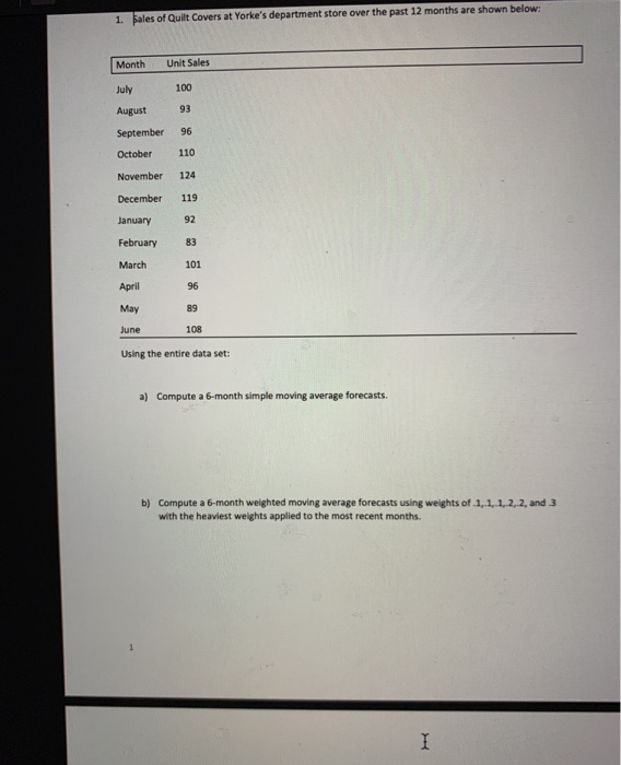 1. sales of Quilt Covers at Yorke's department