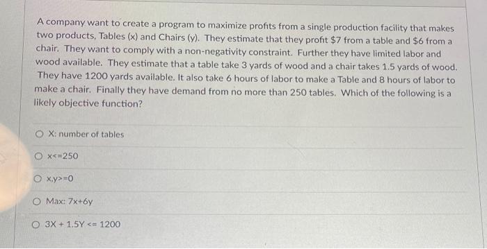 A company want to create a program to maximize