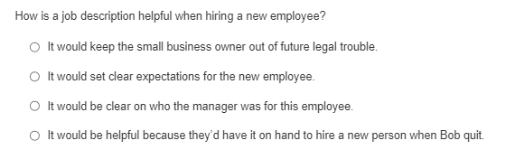 How is a job description helpful when hiring a