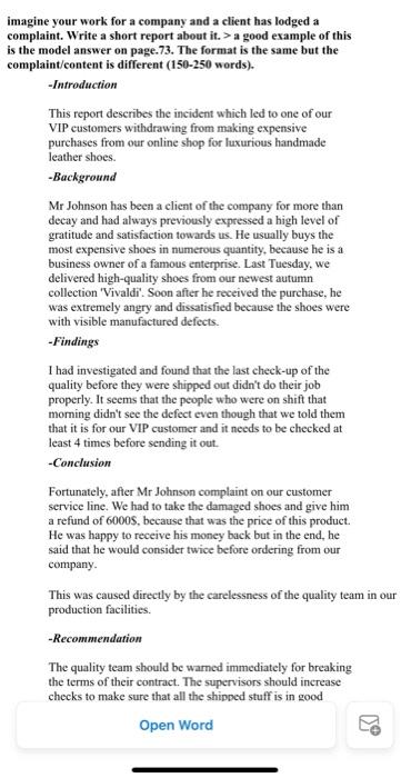 imagine your work for a company and a client has