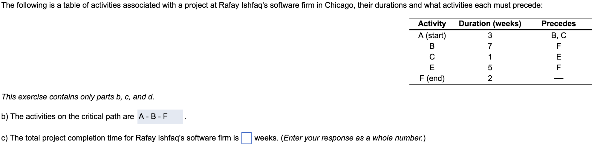This exercise contains only parts b, c, and d. b)