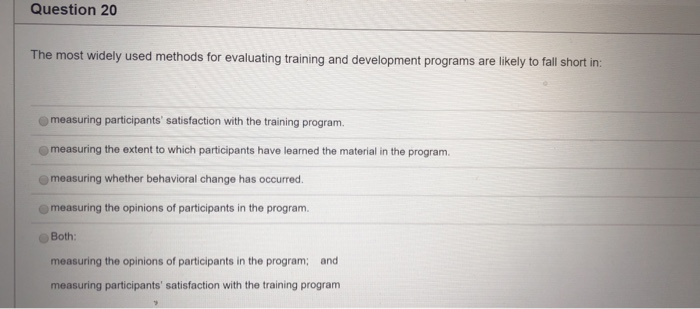 Question 17 is a training and development method
