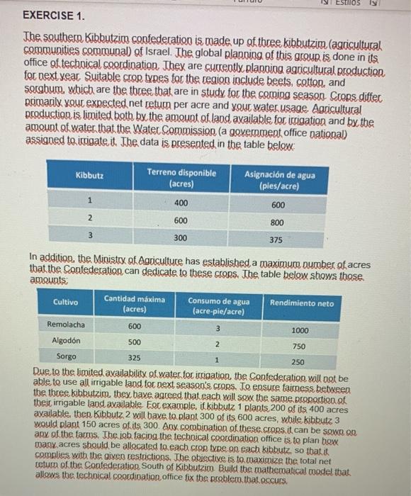 ESTIOS EXERCISE 1. The southern Kibbutzim