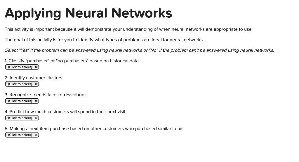 Appiying Neural Networks This activity is