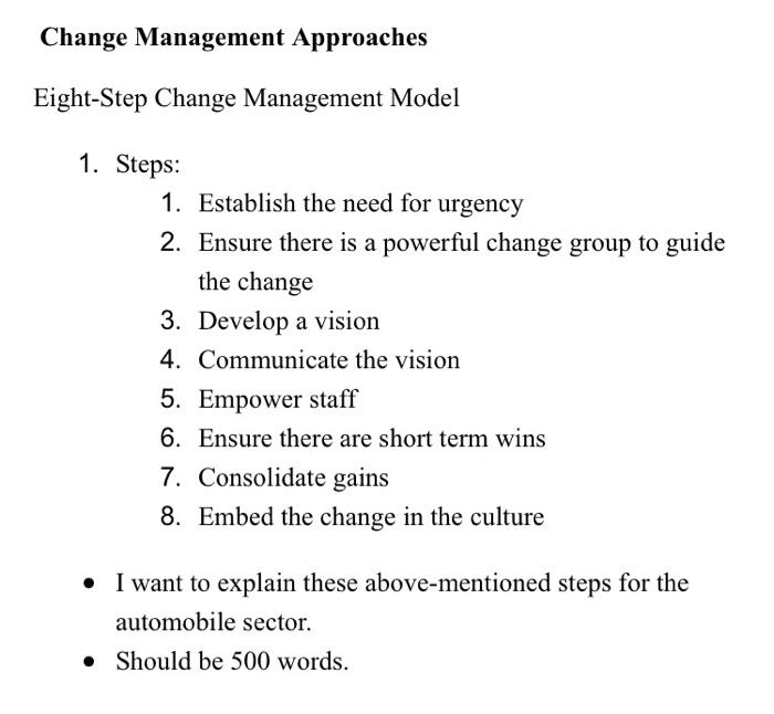 Change Management Approaches Eight-Step Change