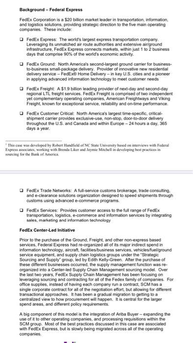 Background - Federal Express FedEx Corporation is