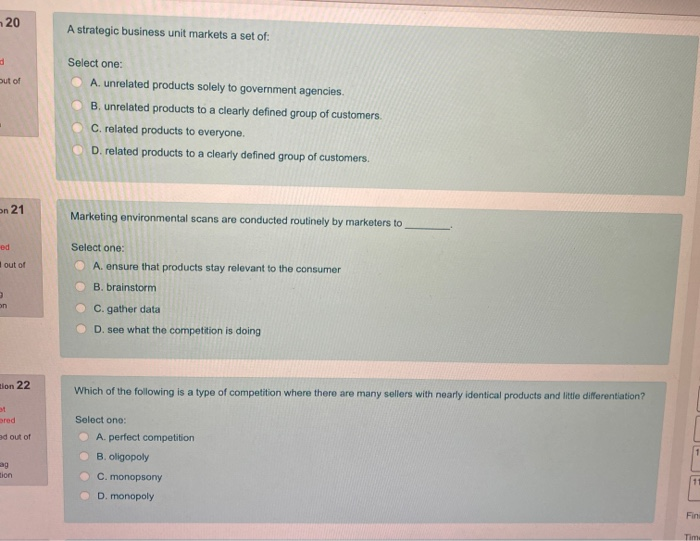 20 A strategic business unit markets a set of: d