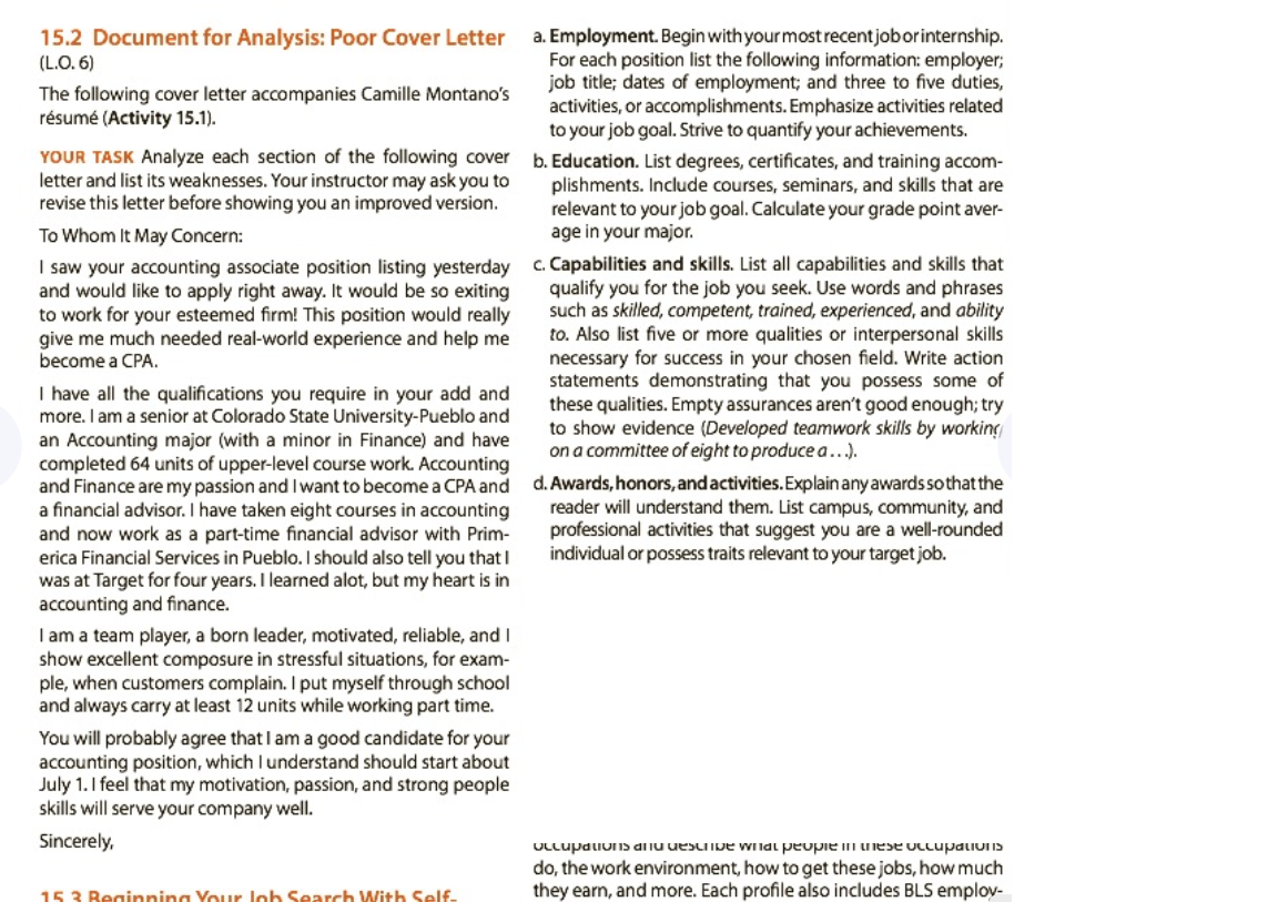 15.2 Document for Analysis: Poor Cover Letter