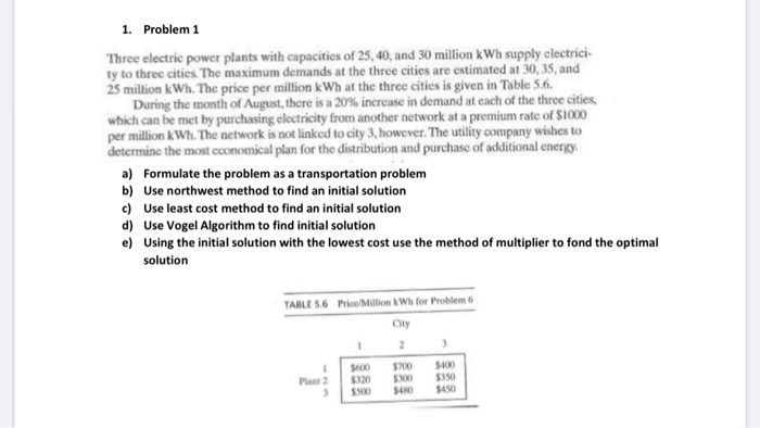 1. Problem 1 Three electric power plants with