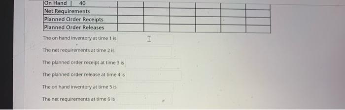 Complete the following MRP table. After you