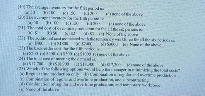 (19) The average inventory for the first period