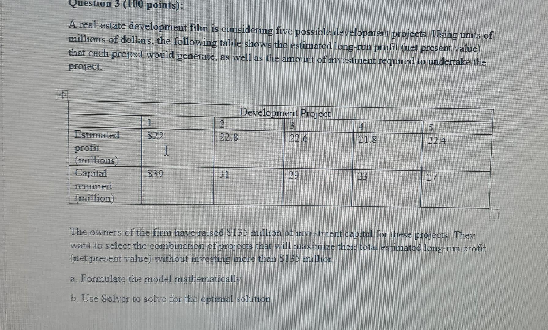 Question 3 (100 points): A real-estate