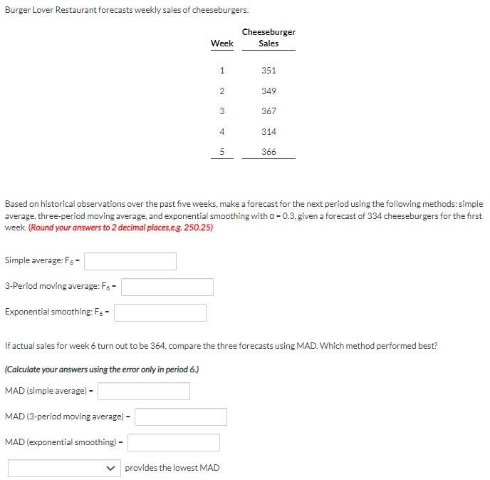 please show all work. thanks! Burger Lover